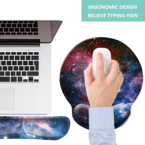 Keyboard Wrist Rest Pad Mouse Pad with Wrist Support Set of 3, Mousepad with Non-Slip Rubber Base, Ergonomic Memory Foam Mouse Wrist Cushion Support for Home Office Laptop Computer, Starry Sky - Image 6