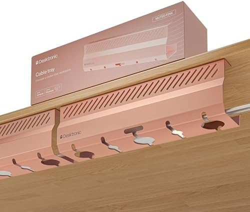 Desktronic Cable Duct Desk Pink Set of 2 - Stainless Steel Cable Management Desk Cable Duct with 5 Cable Cut-Outs - Easy to Install Cable Organiser - Cable Holder by Desktronic