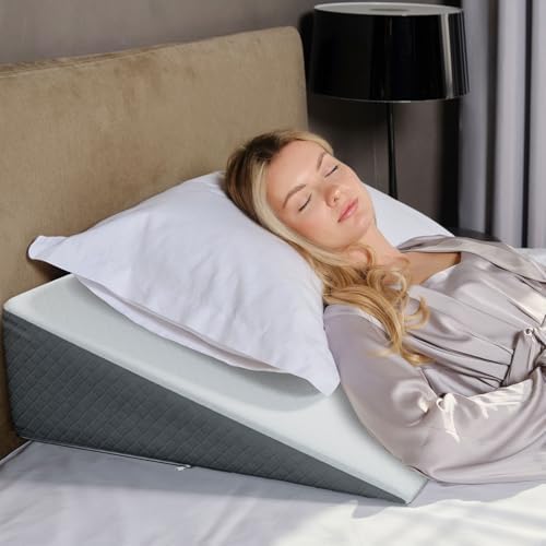 Kolbs Bed Wedge Pillow for Sleep Apnea, FSA Eligible Acid Reflux, and Back Pain Relief, with Chic Jacquard Cover - Headboard Wedges for Sleeping (Standard Width 7.5" Height) by Kolbs