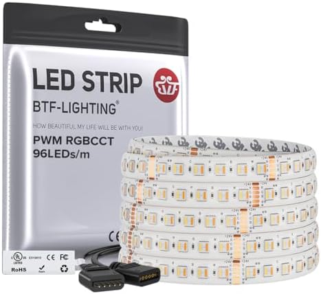 BTF-LIGHTING RGBCCT LED Strip UL Listed 16.4ft 96LED/m 300LED DC24V IP65 by BTF-LIGHTING