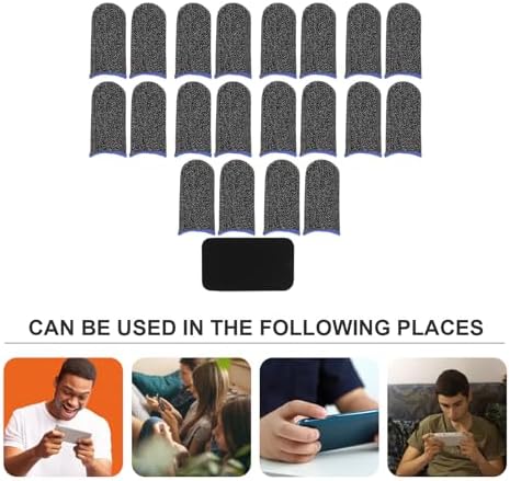 Uonlytech 10 Pairs Blue Metallic Fiber Sweat-Resistant Gaming Finger Sleeves with Metal Case for Mobile Gamers Finger Protectors Touchscreen Compatible - Image 3
