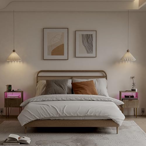JOONEE Modern Nightstand with Charging Station and LED Lights, White Bedside Table with Drawer, Fluted Side Table for Living Room, Bedroom - Image 7