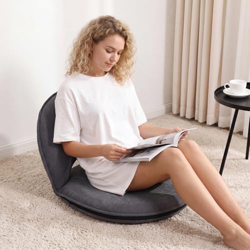 Xuhal Floor Chair with Back Support Adjustable 5 Foldable Position Floor Seat Thick Padded Tatami Seat Flexible Bleacher Recliner for Living Room Beach Bedroom Adults Meditation Reading Gaming (Grey) - Image 5