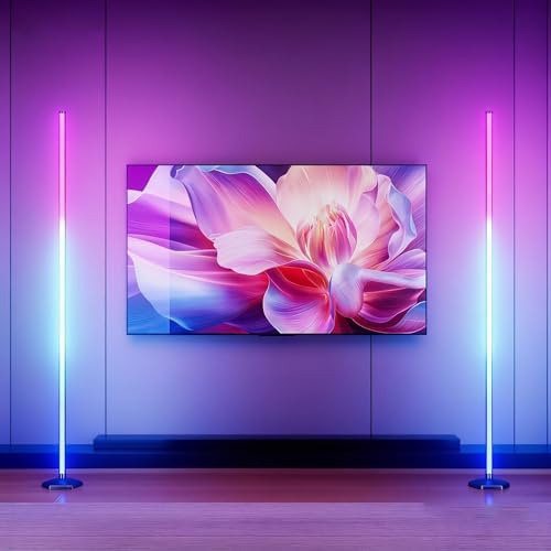 Corner Floor Lamp, 2 Pack RGB Corner Lamp with App/Remote/Button Control, Smart LED Floor Lamp with 16 Million DIY Colors & 68+ Scene, Music Sync for Living Room, Bedroom, Gaming Room (2, 57 Inch) by Uocub