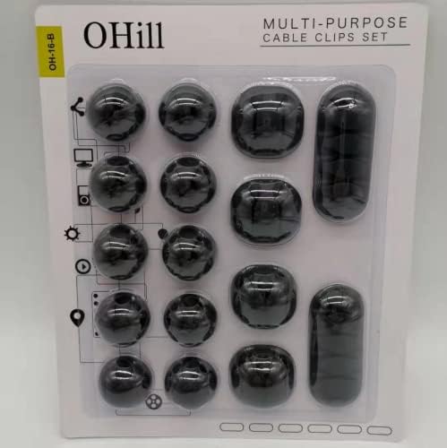 OHill 16-Pack Black Cord Organizer - Adhesive Cable Clips Holder for Desk, Wall, Car - Wire Management Clips for iPhone Charger, USB, Computer Cables -Cord Keepers with Strong Sticky Backing - Image 7
