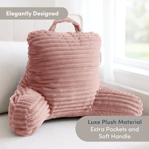 Nestl Reading Pillow for Kids & Teens with Shredded Memory Foam, Luxe Cut Plush Backrest Pillows for Reading and Gaming, for use on Couch or Bed, Adjustable Support with Washable Cover Peach Beige - Image 2