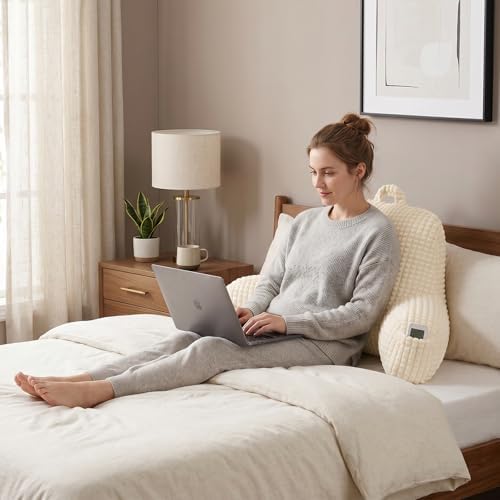 Reading Pillow with Arms for Bed Sitting,White Flannel | Large Supportive Backrest Helps Ease Neck,Shoulder & Arm Strain While Gaming Reading or Watching TV - Image 2