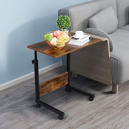 TV Tray Bed Side Table, Portable Rolling Desk Hospital Bed Laptop Table, Small Standing Desk with Wheels Adjustable Height for Sofa, Bedside, Tablet Use, Secure Non Tilt, 23.6" W, Brown - Image 4
