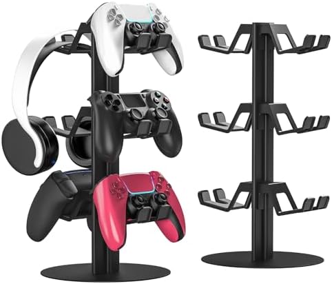 3-Tier Game Controller Holder and Headphone Stand Aluminum Alloy for Desk Compatible with X-Box, PS5, PS4, and N-Switch Headset Holder for 6 Controllers by ZYTHRONE