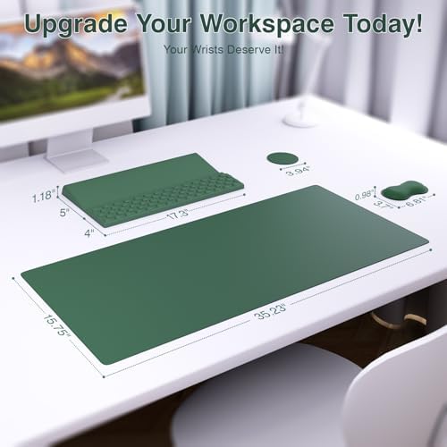 Ospelelf Keyboard Wrist Rest Stand Pad and Ergonomic Mouse Pad Set with Large Mousepad, Memory Foam Comfort, Premium Office Desk Accessories for Pain Relief, Green - Image 6