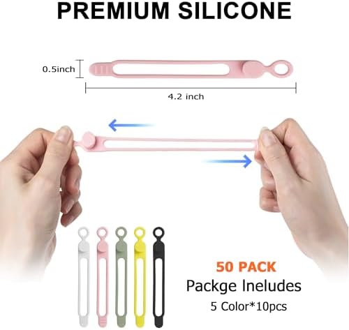 50Pcs Silicone Cable Ties, Cord Organizer Cable Management-Multi - Image 2