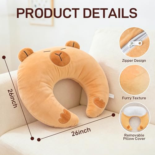 Cute Brown Gaming Pillow for Lap - Plush Reading & Crocheting Pillow for Sitting in Bed, Soft Arm Support Cushion for Tablet/iPad Accessories, Kawaii Room Decor Gift Gamers & Capybara Lovers - Image 6