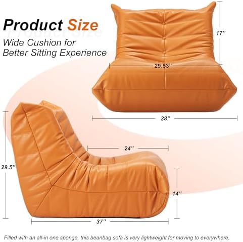 Hobestluk Bean Bag Chair Leather Togo Chair Memory Foam Living Room Adult | Medium Black,Ergonomic Design,Floor Chair,Waterproof,Easy Clean,Anti-slip Bottom,No Assembly Required,For Bedroom Reading - Image 2
