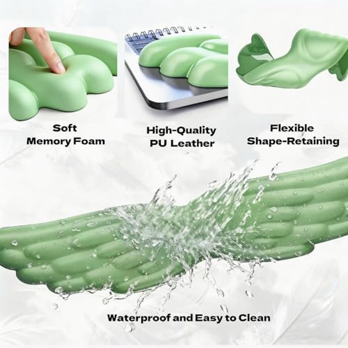 Angel Wing Wrist Rest Ergonomic Memory Foam Wrist Rest for Computer Keyboard Mouse Set with Cup Mat, Cute Gaming Keyboard Cushion Hand Support PU Leather Surface Anti-Slip Waterproof (Green) - Image 4