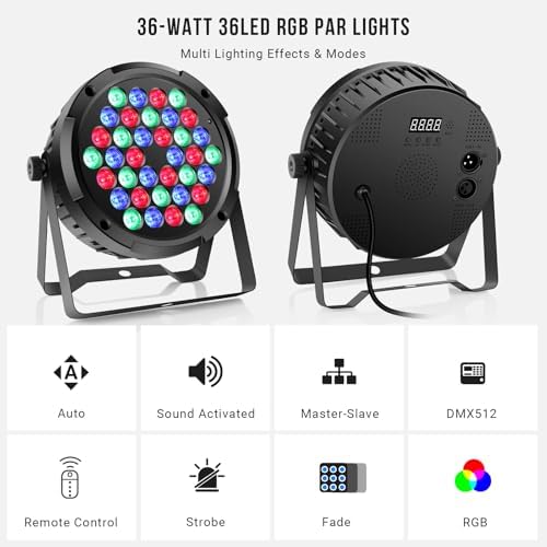 36W 36LEDs RGB Stage Par Lights by Remote DMX Control - 4Pack - Image 3