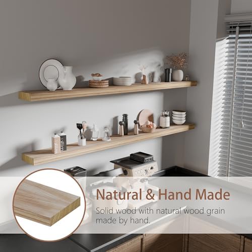 60 inch Long Floating Shelves for Wall,Solid Wood Long Shelves Set of 2,Brown Rustic Mounted Shelves for Bathroom Bedroom Home Office (Brown, 60 Inch) - Image 4