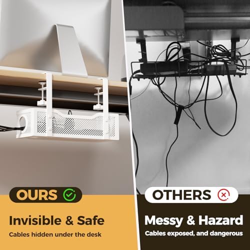 Under Desk Cable Management Tray White, Cinati Wire Organizers No Drill, Cable Tray with Clamp for Wire Management, Cord Organization Box for Office, Home - No Damage to Desk - Image 3
