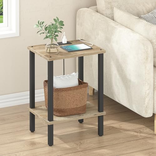 TUTOTAK End Table with Charging Station, Small Side Table with Outlets, Nightstand Bedside Table, 2-Tier Storage Shelf for Small Space, Living Room, Bedroom, Greige TB01BG040 by ChoosetutotakFurnitureBuildYourCozyHome