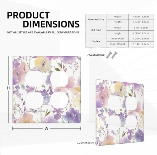 Decorative Switch Plate Covers Purple Floral Watercolor Wildflower 2-Gang Duplex Light Switch Covers Gfci Wall Plate Electrical Receptacle Switchplate Plug Faceplate for Bedroom Decor - Image 5
