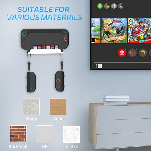 JDDWIN Wall Mount Stand for Switch 2 (2025)/ Switch OLED, Metal Gaming Shelf Accessories for Wall with Joy-Con 2 Hanging Hook and 6 Game Storage Holder Safety Store Controller Holder (White) - Image 5