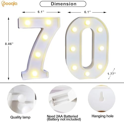 Pooqla 70th Birthday Decorations for Women Men, Decorative Marquee Numbers with Remote, Light Up 70 Sign for Party Backdrop 70th Wedding Anniversary Decor, Warm White and Cool White Number 70 - Image 5