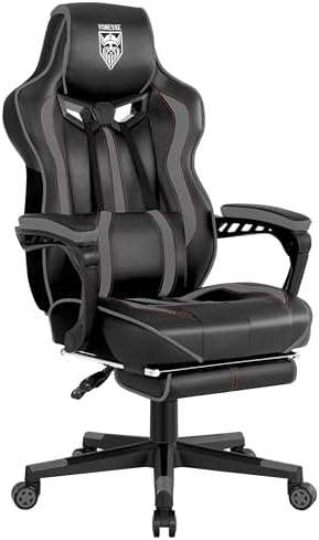 Vonesse Gaming Chair for Adults, Reclining Gaming Chairs with Footrest and Massage, Computer Gaming Chair for Heavy People,Ergonomic Gamer Chair Big and Tall (Black/Gray) by Vonesse