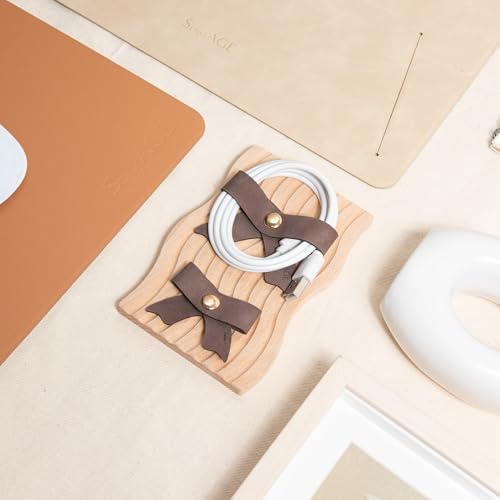 SenseAGE 5 Pack Cord Organizer, Bow Cord Keeper, Cable Organizer USB Holder, Leather Cable Management, Cable Straps, Earphone Winder, Storage Straps for Electronics, Earbuds (Camel Brown, Small) - Image 2