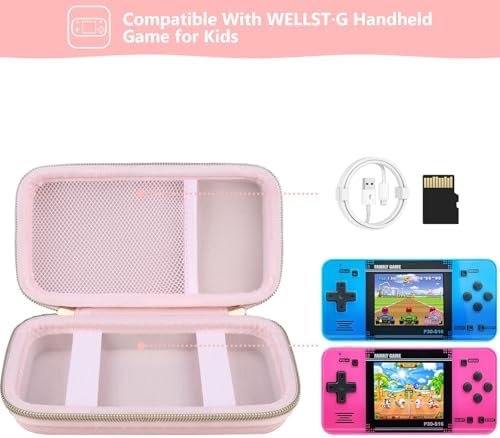 Supmay Carrying Case Compatible with WELLST·G Handheld Game for Kids -Preloaded 220 Retro Video Games, Portable Gaming Player Storage Holder Travel Bag with Mesh Pocket for USB Cable, Pink - Image 2