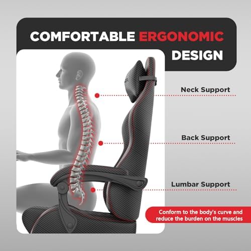 Ferghana Vintage PU Leather Gaming Chair, Ergonomic Gamer Chair with Massage, High Back Computer Office Chair with Footrest for Adults, Racing Style Reclining Video Game Chair (Black) - Image 6