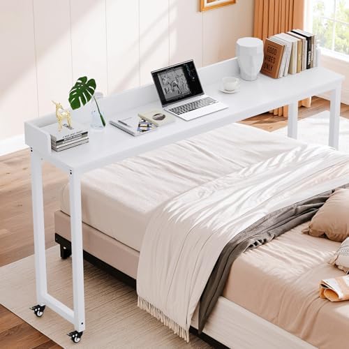 Arlopu Overbed Table with 360° Wheels, Queen Size Mobile Bed Desk, White - Image 6