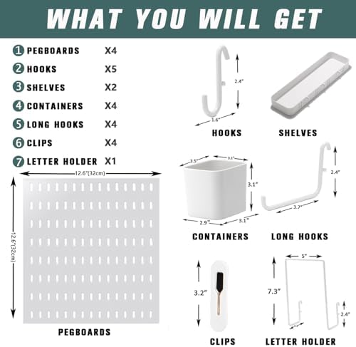Wall-Mounted Pegboard Kit, 25.2" x 25.2" Organizer Panel – Large, Cost-Effective & Nail-Free Installation White - Image 4
