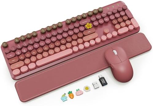 Wireless Keyboard and Mouse Combo, Magnetic Soft-Touch Wrist Rest, Pink by SABLUTE