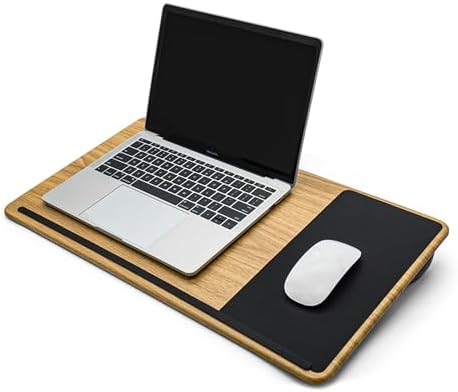 Lap Desk with Soft Cushion and Wrist Rest – Portable Laptop Desk for Bed, Couch & Home Office, Removable Mouse Pad & Anti-Slip Strip for 17 inch Laptop (Large, Wood Pattern) by ergomi