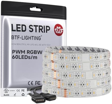 BTF-LIGHTING RGBW LED Strip Warm White 16.4ft 60LED DC24V UL Listed IP65 by BTF-LIGHTING