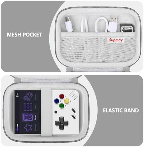 Supmay Carrying Case for Miyoo Mini Plus OnionOS Handheld Game Console, Retro Gaming Console Storage Holder Travel Bag with Mesh Pocket for USB-C Cable, TF-Card Reader, Instruction, Grey - Image 4
