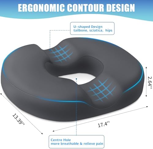 BlissTrends Donut Pillow Seat Cushion, Memory Foam Lifting Cushions(Gray) | Donut Chair Cushions for Postpartum Pregnancy & Hemorrhoids,Tailbone Pain Relief Cushion for Office&Home Chairs - Image 2