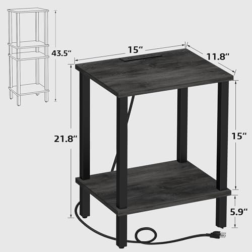 TUTOTAK End Table with Charging Station, Side Table, Nightstand - Image 3
