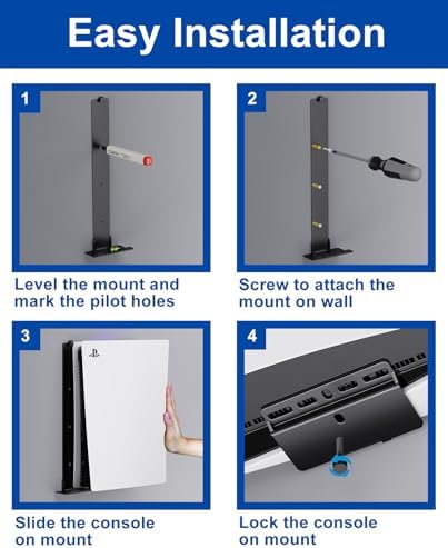PS5 Wall Mount for PlayStation 5 Console - Sleek Hidden Design for Mounting Near or Behind TV, 2 Controller & Headset Holders Included (PS5 Original/PS5 Pro) - Image 6