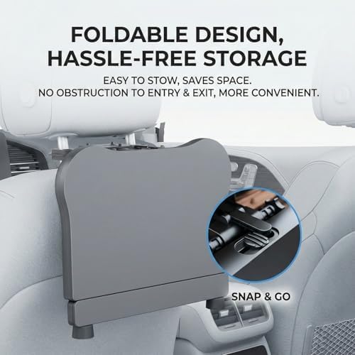 Car Back Seat Tray Table with Expandable Tray - 2-Sided Car Desk for Kids & Adults, Extra Wide & Sturdy Headrest Mount with Non-Slip Pad, Tablet/Laptop Holder for Road Trip, Eating, Working, Gaming - Image 4