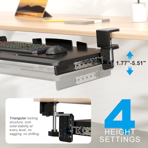 Supcline Keyboard Tray Under Desk with 60° Swivel Clamp & Height Adjustment - Image 4