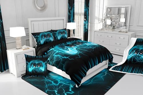 Feelyou Gamer Bedding Set Twin Size for Kids Boys,Gaming Comforter Set,Teens Boys Bedroom Room Decor,3D Geometric Video Game Contoller Comforter,Lightnings Fire Gaming Bed Set for All Season - Image 6