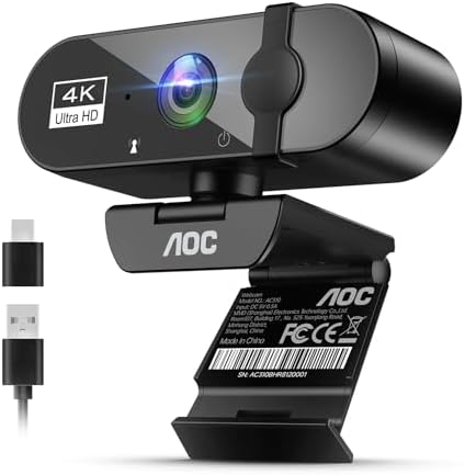 AOC 4K Webcam for PC, Streaming Computer Camera with Noise-Canceling Mic by AOC