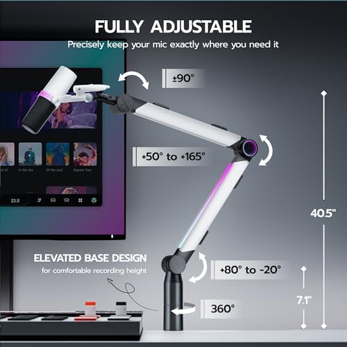 ARES WING Aluminum Microphone Boom Arm with RGB Light and Volume Control - Image 4