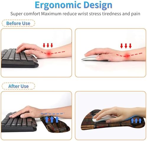 Ergonomic Mouse Pad with Wrist Support Gel Mousepads and Upgrade Keyboard Wrist Rest Pad Set, Coasters Non-Slip PU Base Mouse Mat for Office Gaming Computer Laptop Home, Library Books - Image 5