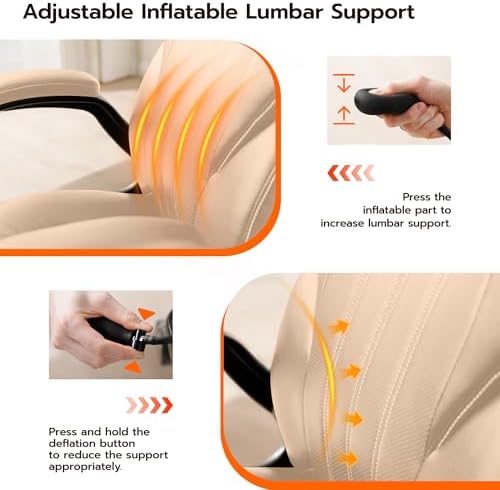 Ylzyxal Office Desk Chair, Ergonomic Computer Chair with Padded Flip-Up Arms and Adjustable Lumbar Support, PU Leather Executive Chair with Tilt Lock and 360° Swivel Rolling Wheels for Work, Study - Image 3