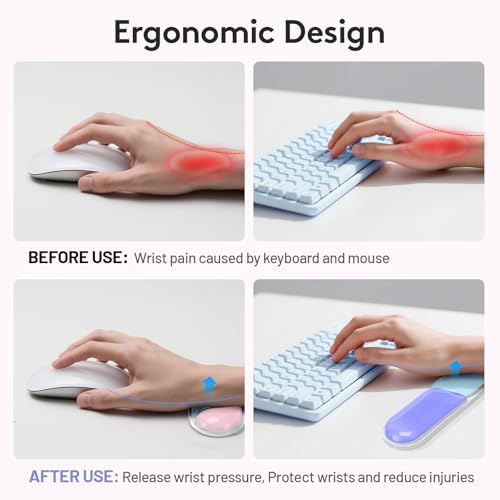 Upgrade Wrist Rest for Keyboard and Mouse, Ergonomic Gel Keyboard Wrist Rest Support Set, Easy Typing Pain Relief Mousepad for Office, Gaming, Purple Blue Pink - Image 3