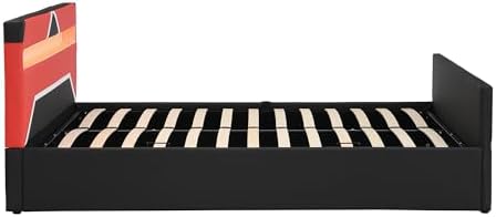 Merax Queen Size Gaming Bed with Built-in 7-Color LED Lighting Headboard, Side-Lift Hydraulic Storage Platform Bed, Cyberpunk Style, No Box Spring Needed, Black+Red - Image 7