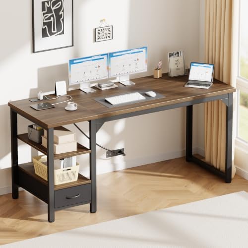Mericonia 63" Reversible Computer Desk with Drawer, 1.2" Thick Office Desk by MERICONIA