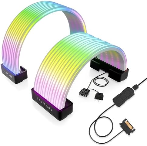 TECWARE Flex RGB Cable Cover Kit | Compatible with 24-Pin Motherboard and 8-Pin/16-Pin GPU | ARGB PSU Cable Extension with 5V 3-Pin Sync | RGB Lighting Kit for PC Cables | Black by Tecware