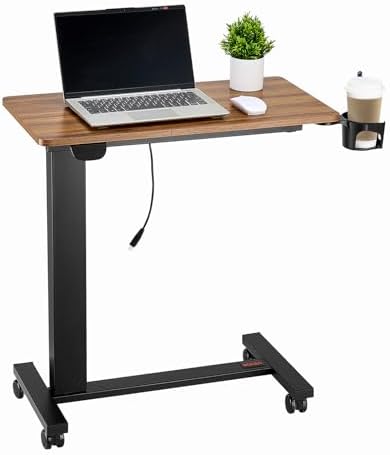 VEVOR Electric Overbed Table, Height Adjustable Hospital Bed Table, Over The Bed Table with Wheels, Mobile Laptop Desk with Cup Holder & Lifting Button, Overbed Desk for Home, Office, Study by VEVOR